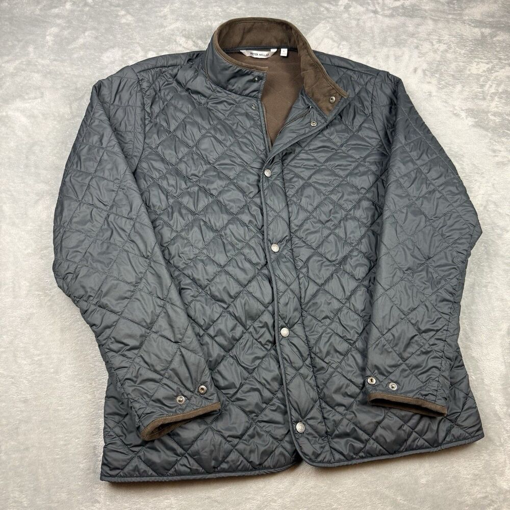 Peter Millar Suffolk Quilted Jacket Gray Brown Mens Large Lightweight Coat